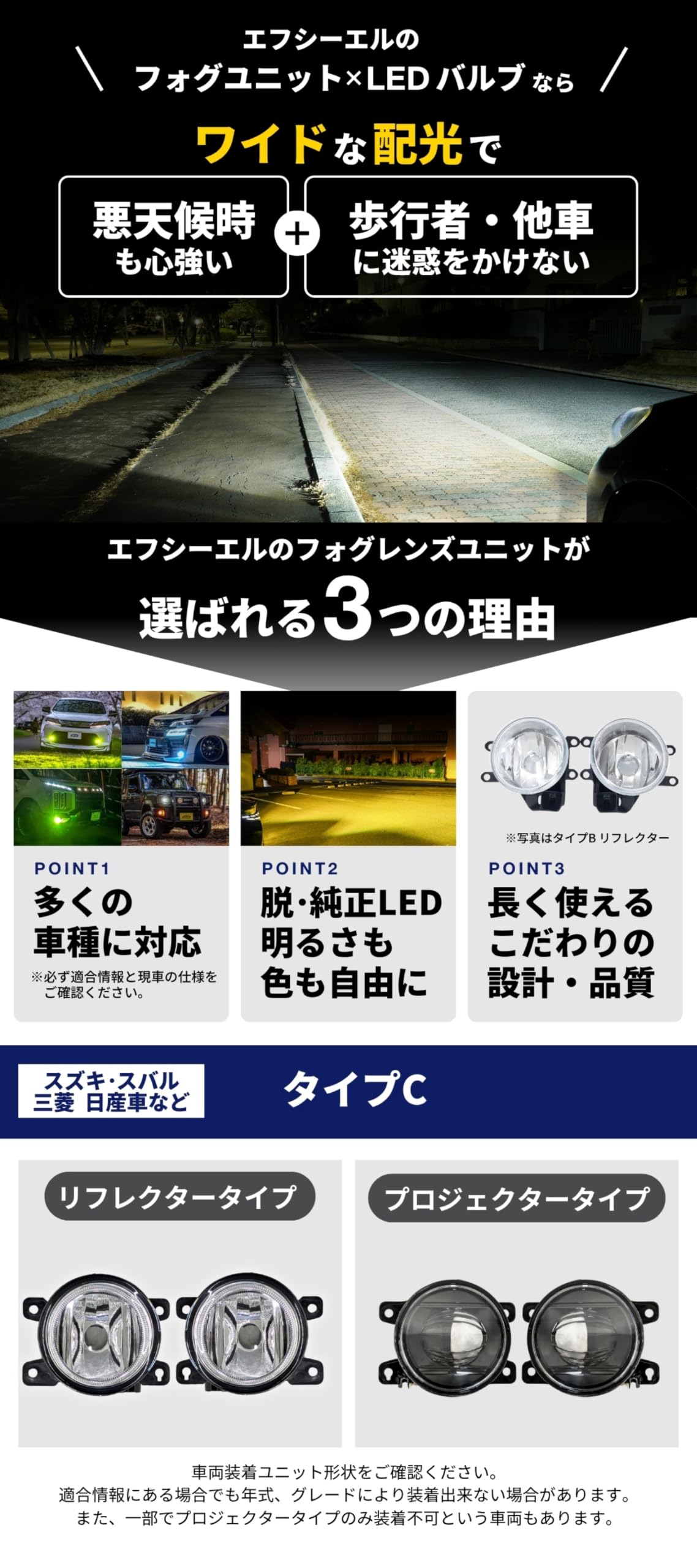 fcl. タイプC プロジェクター LIB D6ライムイエローXホワイト Amazon | fcl.(エフシーエル) フォグランプ ユニット クリアレンズ